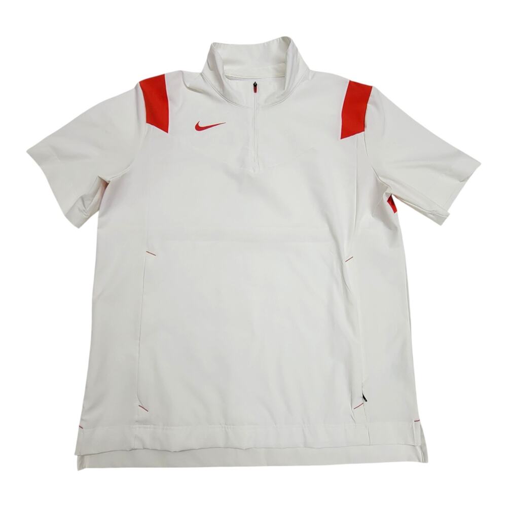 Nike Repel Coaches Jacket Mens Large Short Sleeve 1/4 Zip Windshirt White Red